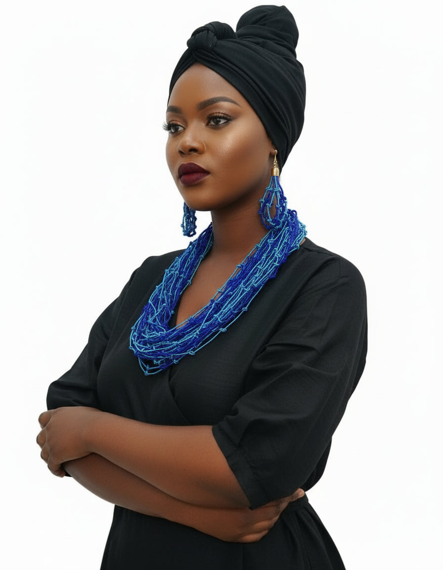 Rope Knot Necklace & Earrings Set Blue