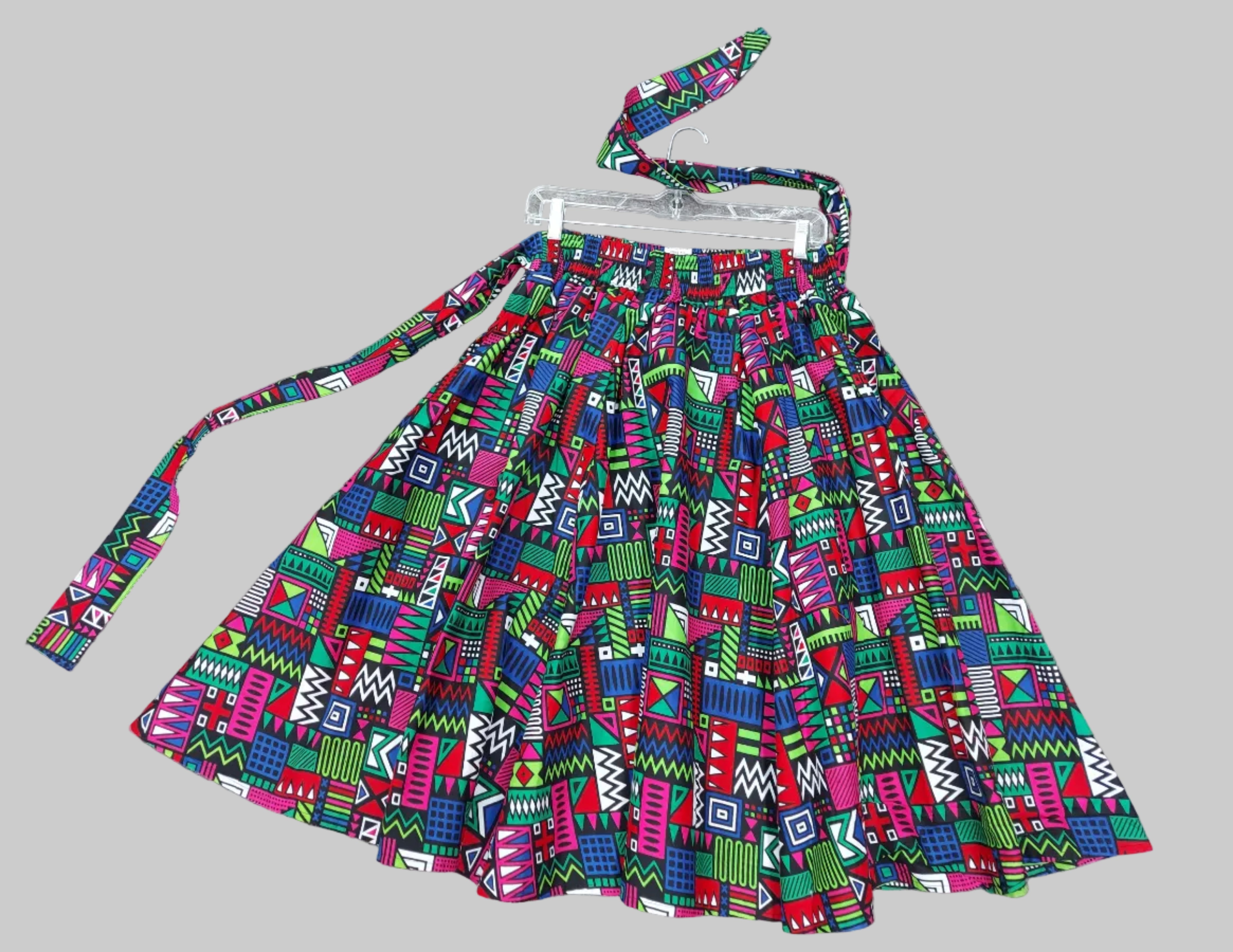 7012- Woman Mid Length Cotton skirt- 574Pink/Green