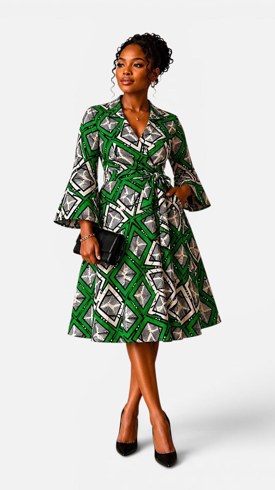 Mid Length Wrap Dress  1370 Green