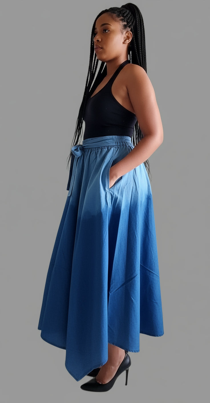 Women Denim Maxi Skirt Two Tone