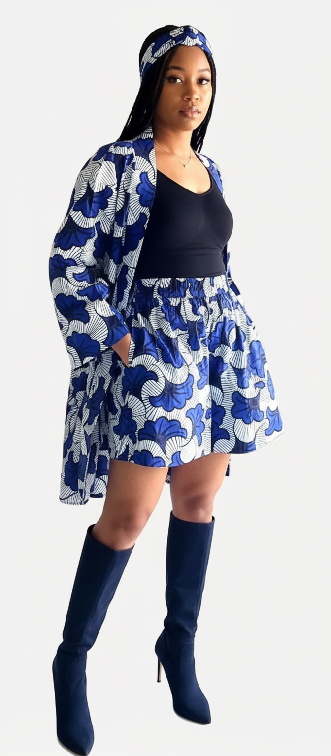 Kimono Shorts Set / Shorts & Kimono / Anarks Print 012 Blue/White