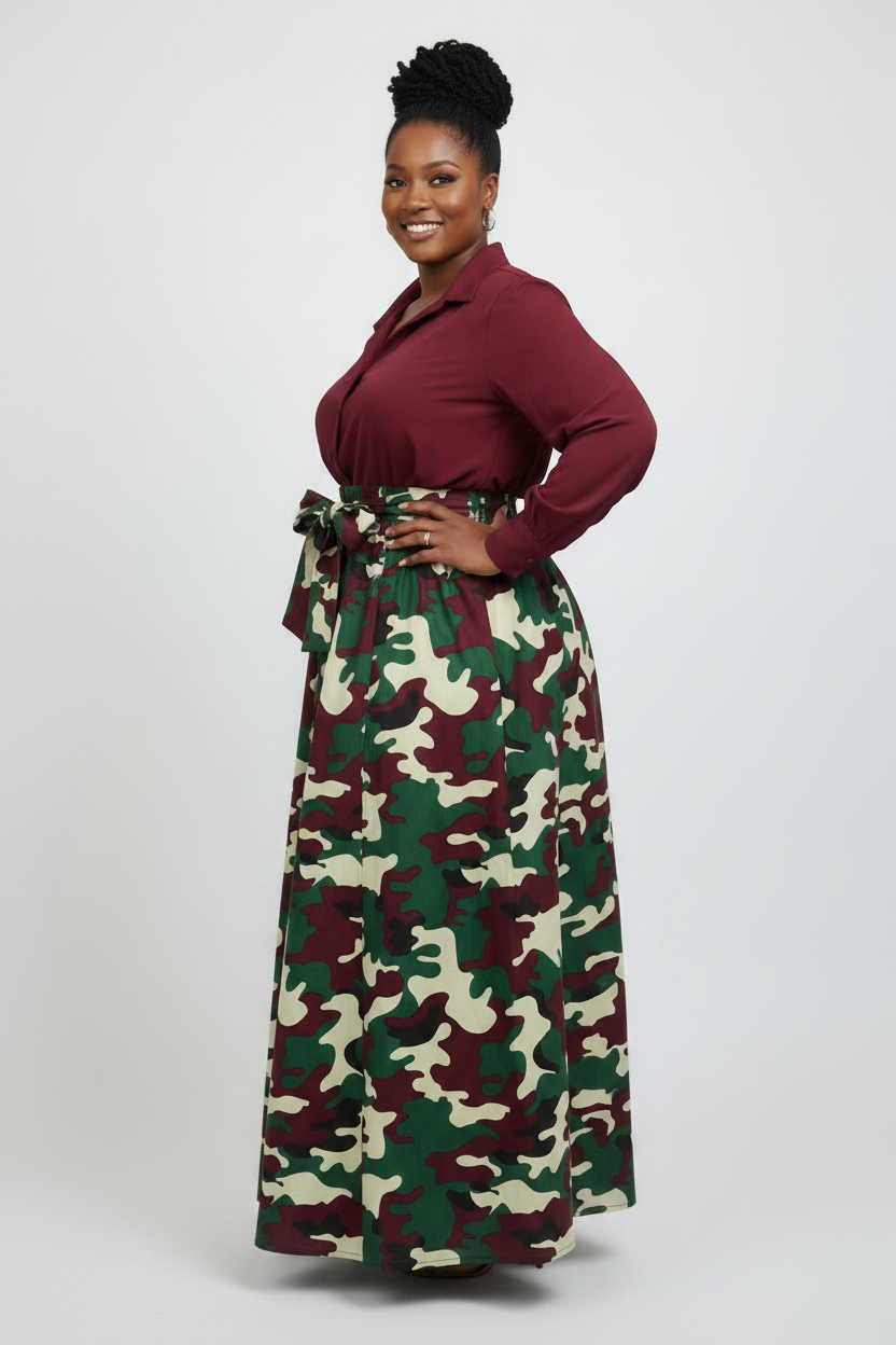 Maxi Skirt Burgundy Camouflage 1303