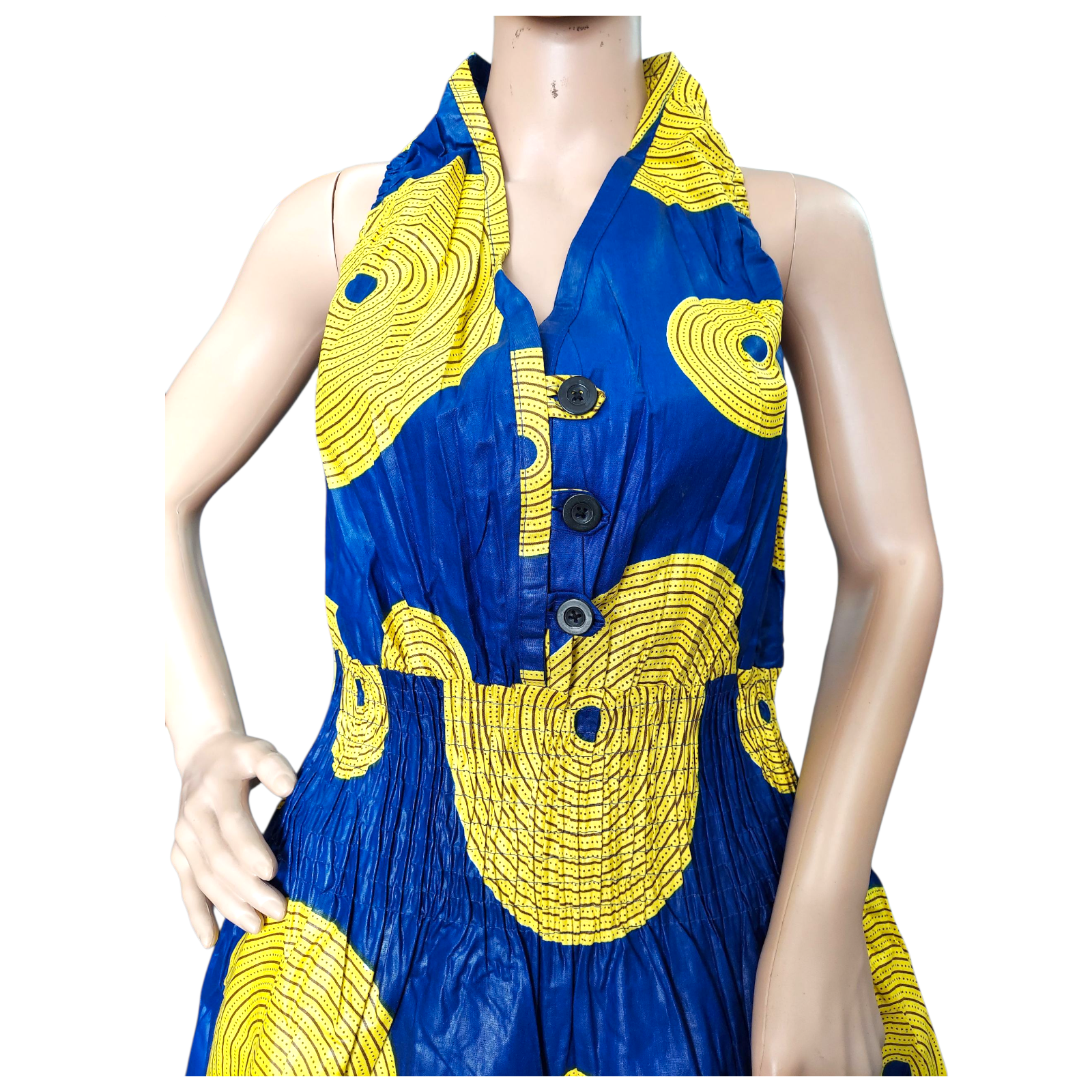 Smocked Halter Dress With Scarf Yellow Circle- 3028L