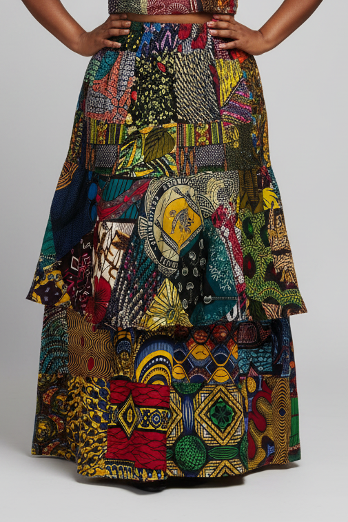 Smocked fit & flare Skirt & Blouse Set -  Patch Print One of A Kind PTS15