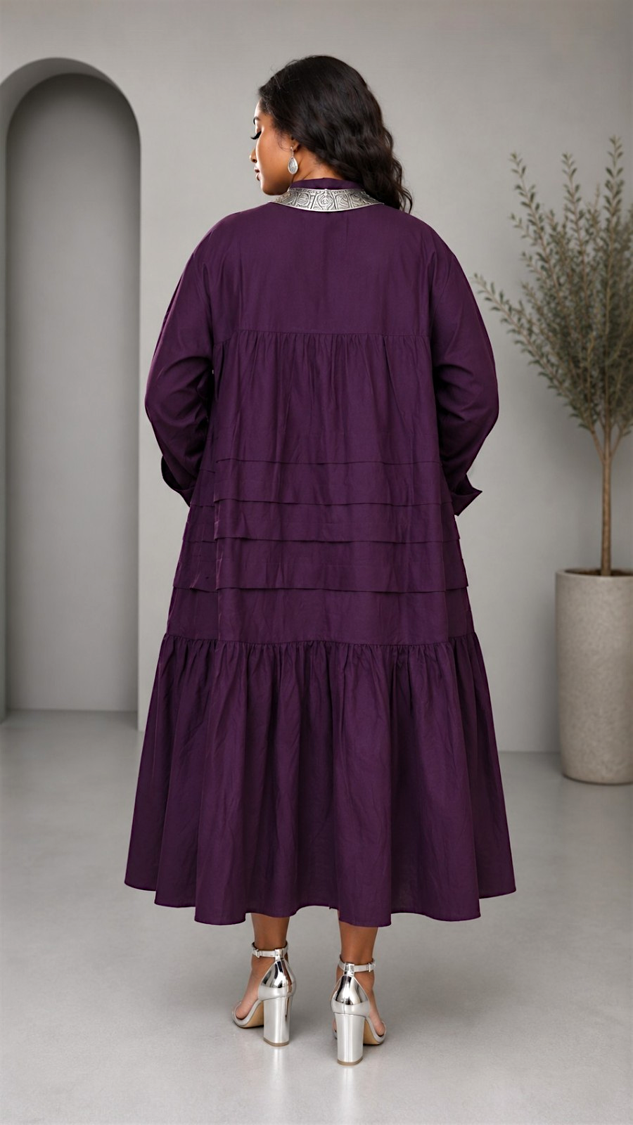 Midi  Solid Dress / Blouse - Purple 7580