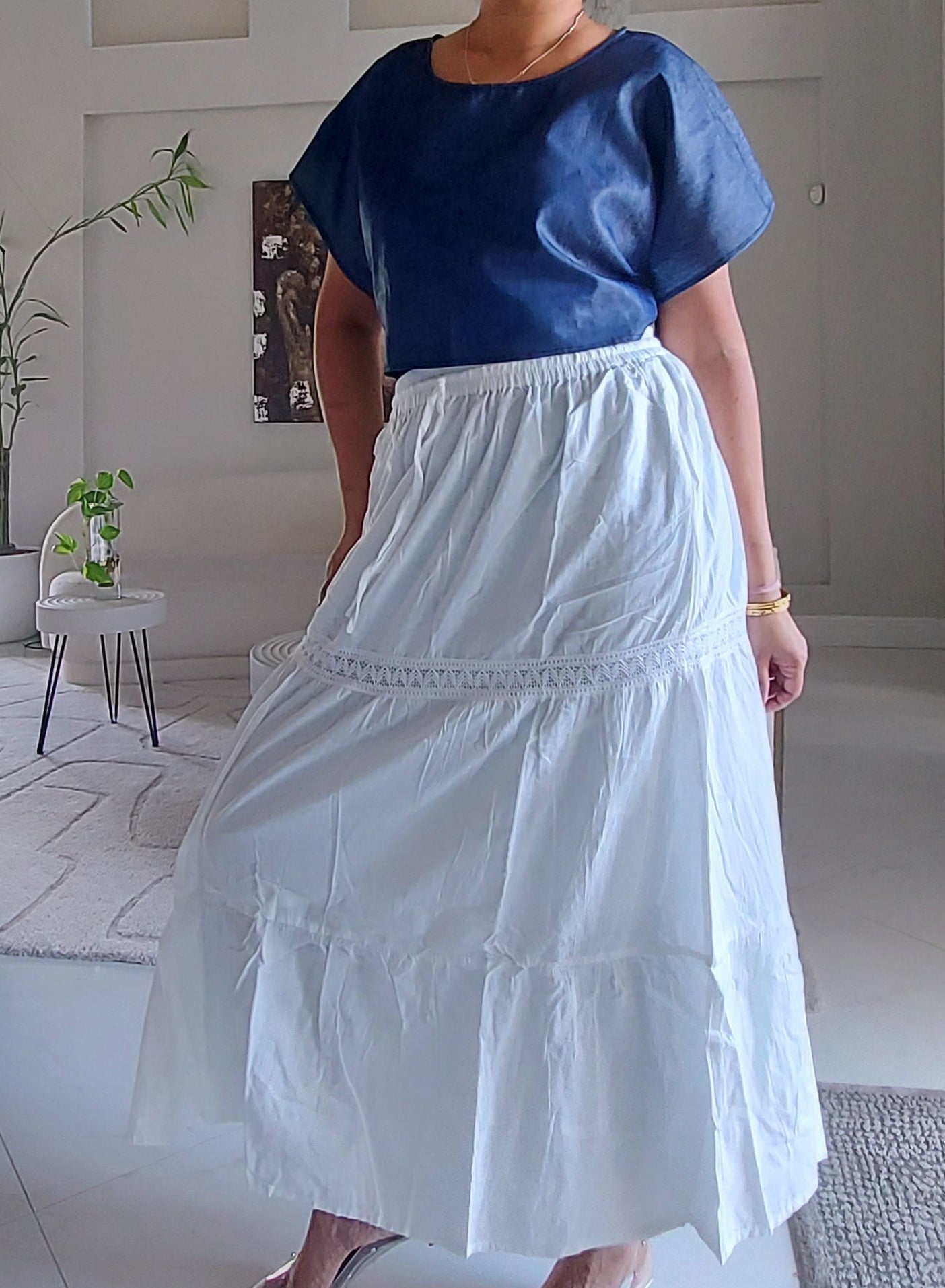 White Cotton Embroidery Skirt CS001/3