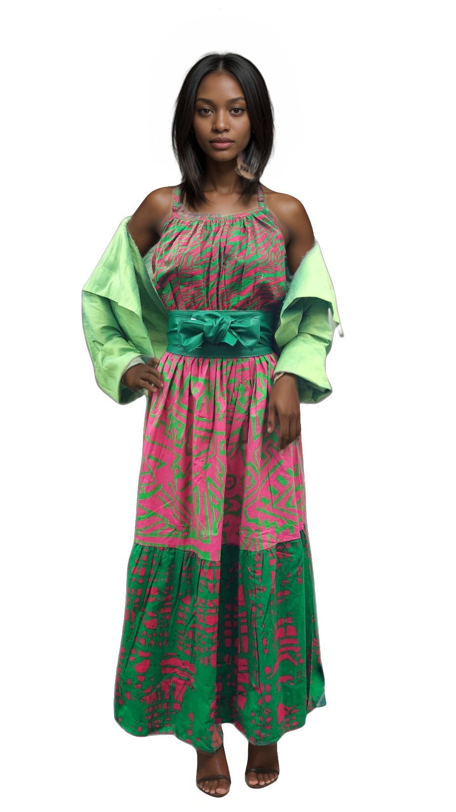 7709 Long Tube  Dress-  Pink Print