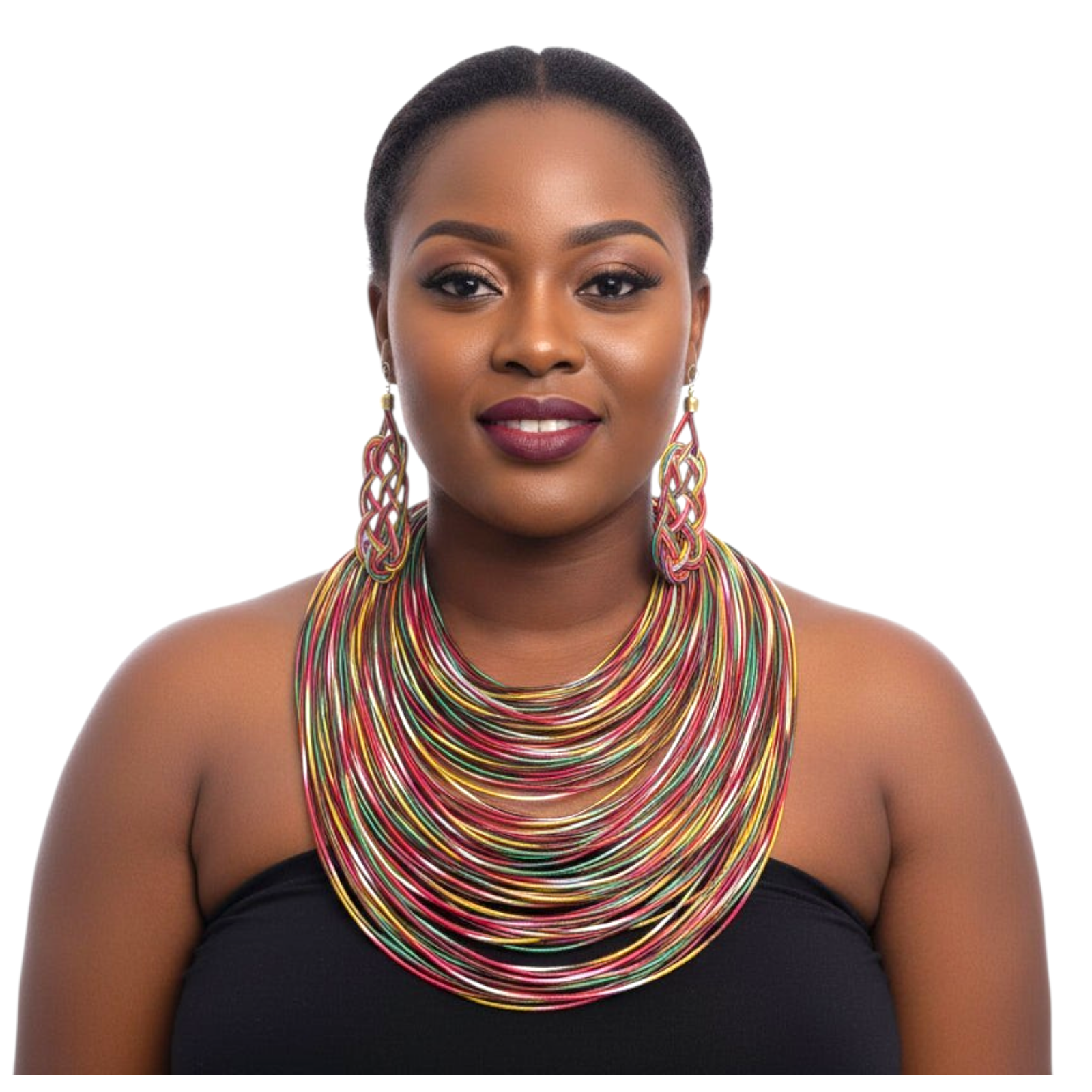 Rope Layered Necklace & Earrings Set Multi Color