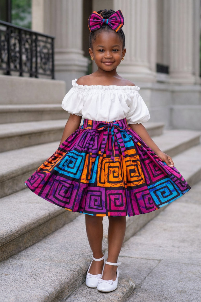 Little Girls Skirt & Head Bow Set-Kids Maze K05