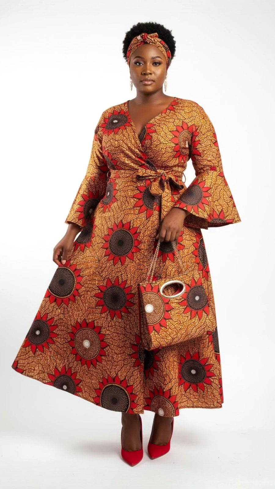 Combo Long Wrap Dress + Pocketbook Set