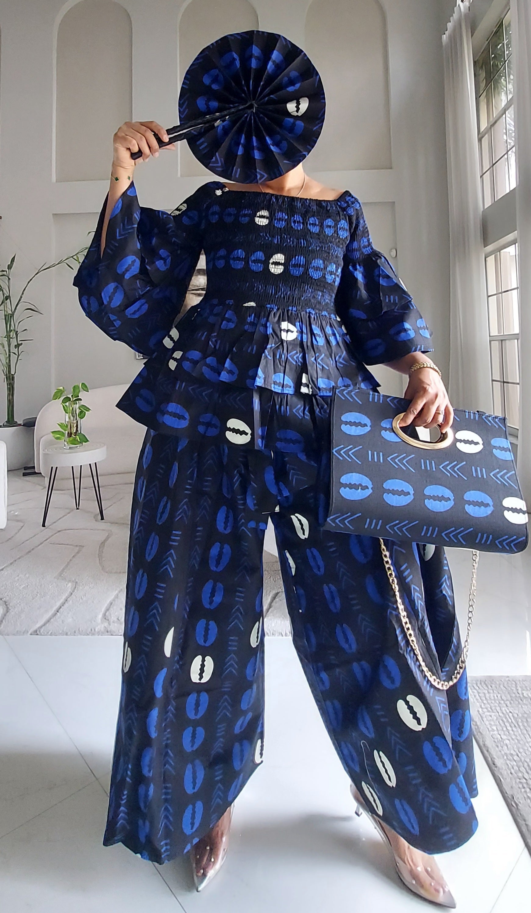 5-Piece African Ankara Pant Set – Bold Blue Elegance 019-PS14D