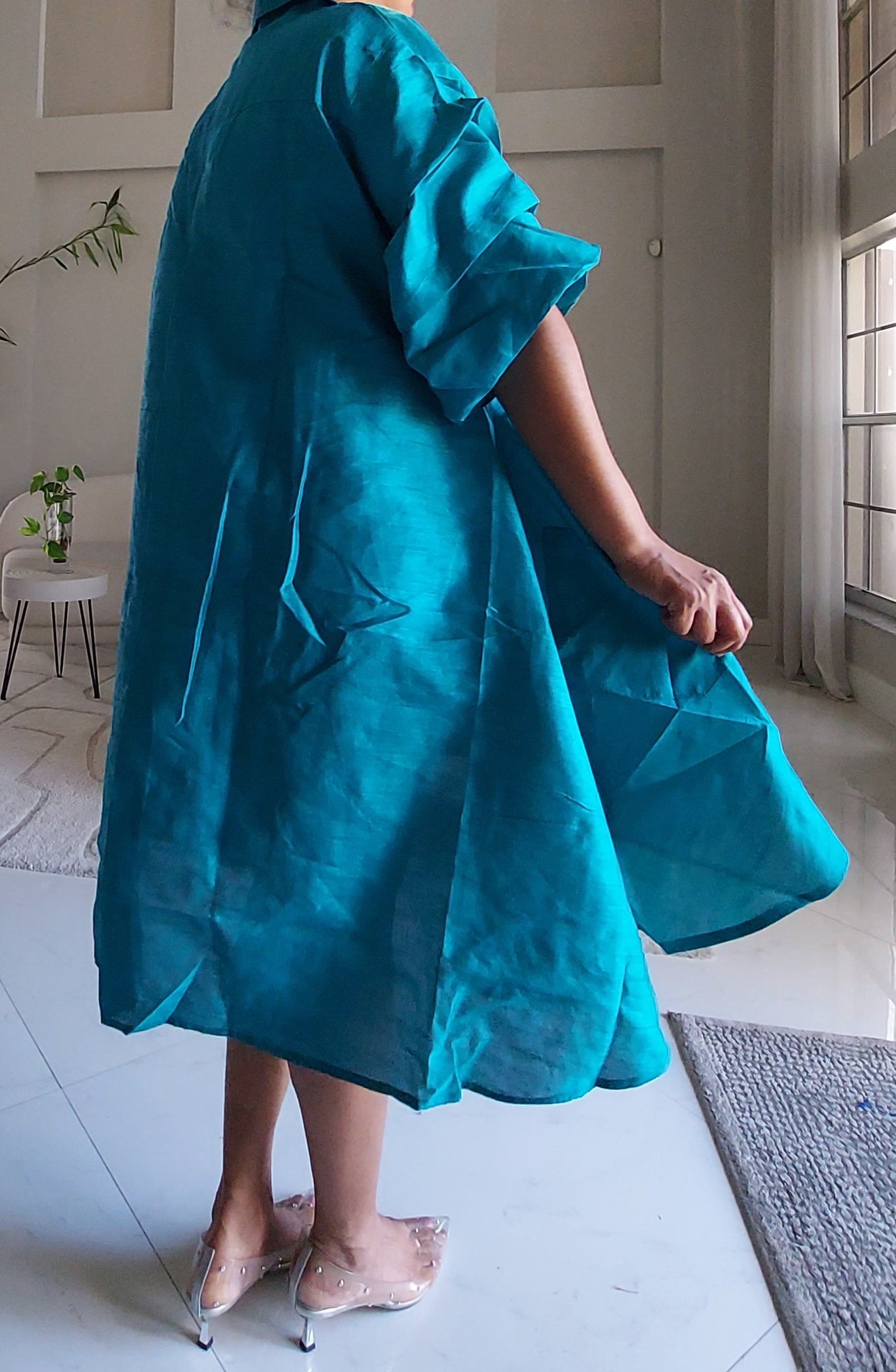 Swing Dress/ Faux Silk/ Ruffle Sleeve - 758