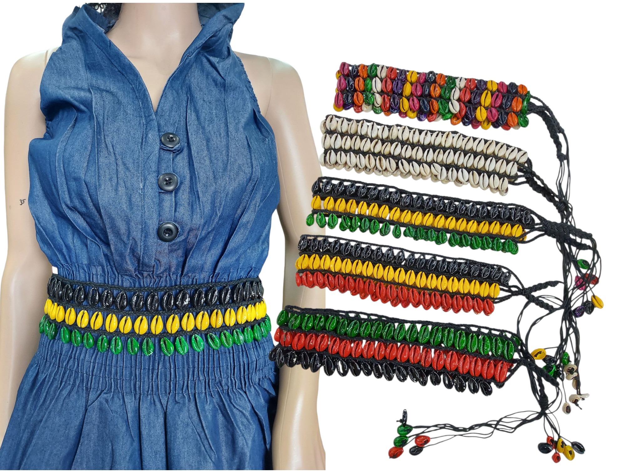 3 Layered Cowrie Shells Waist Belt