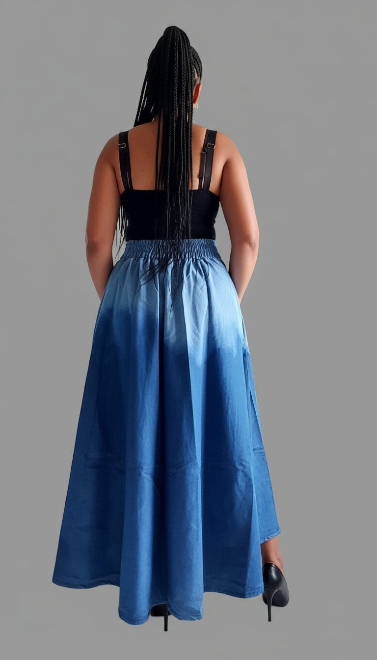 Women Denim Maxi Skirt Two Tone
