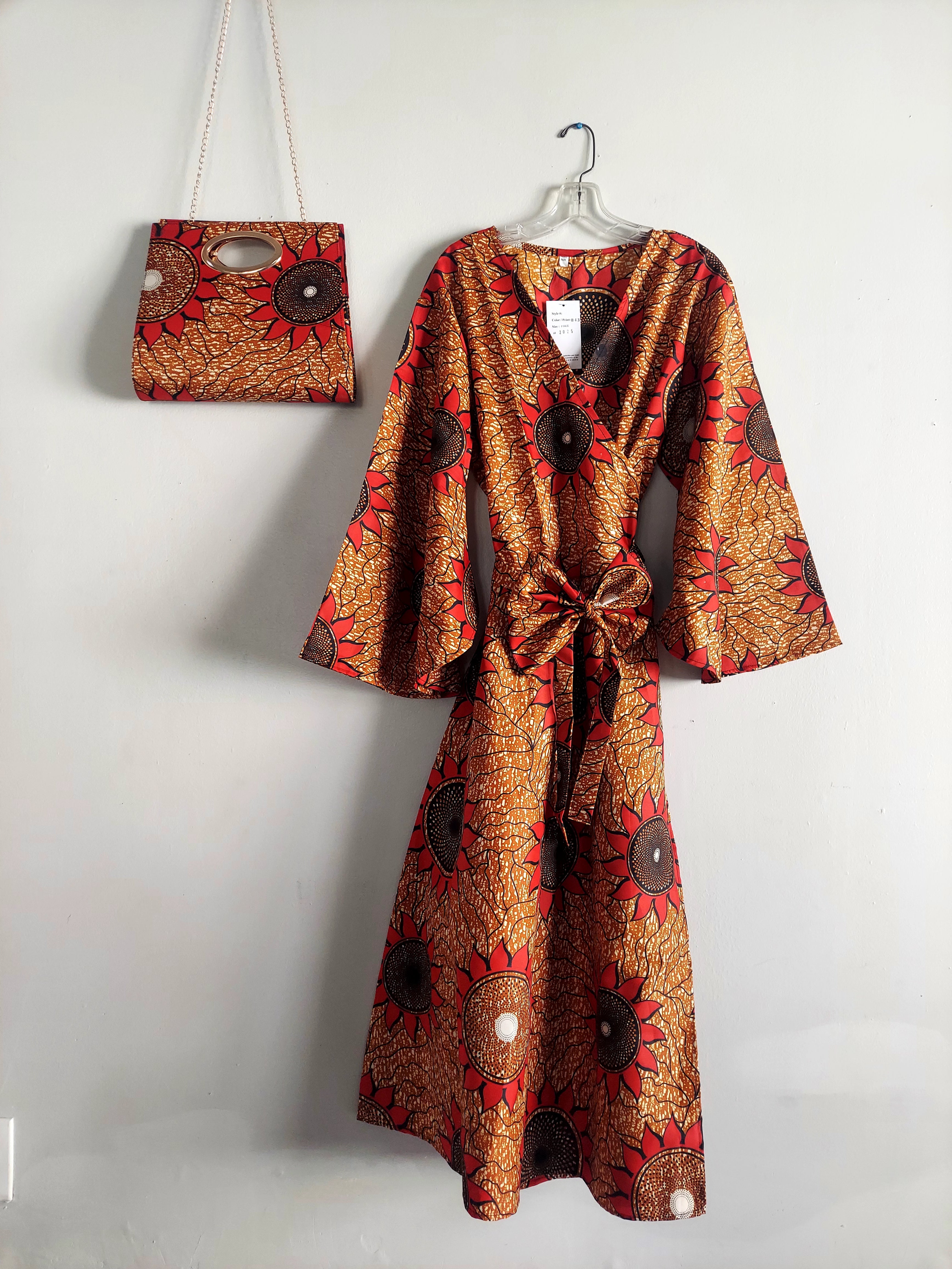 Combo Long Wrap Dress + Pocketbook Set