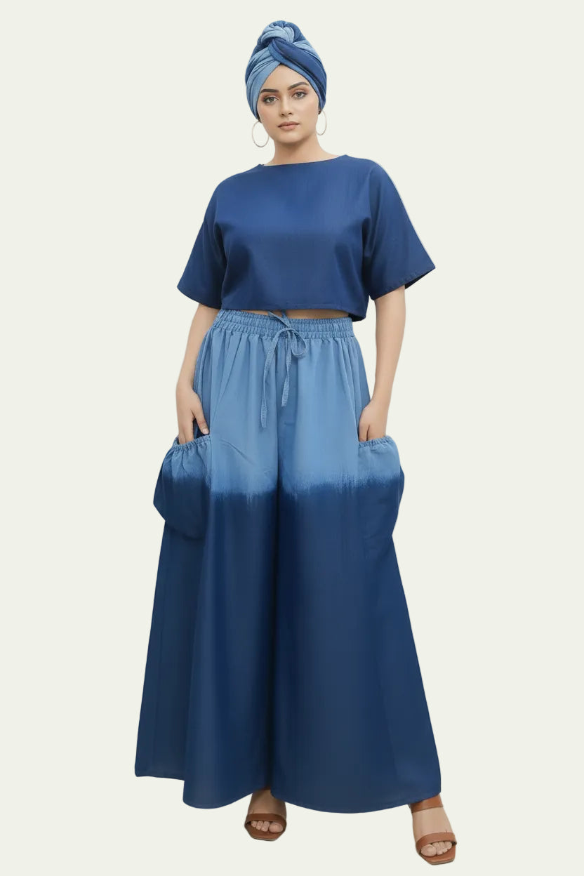 Denim two tone Big Pocket Maxi Skirt