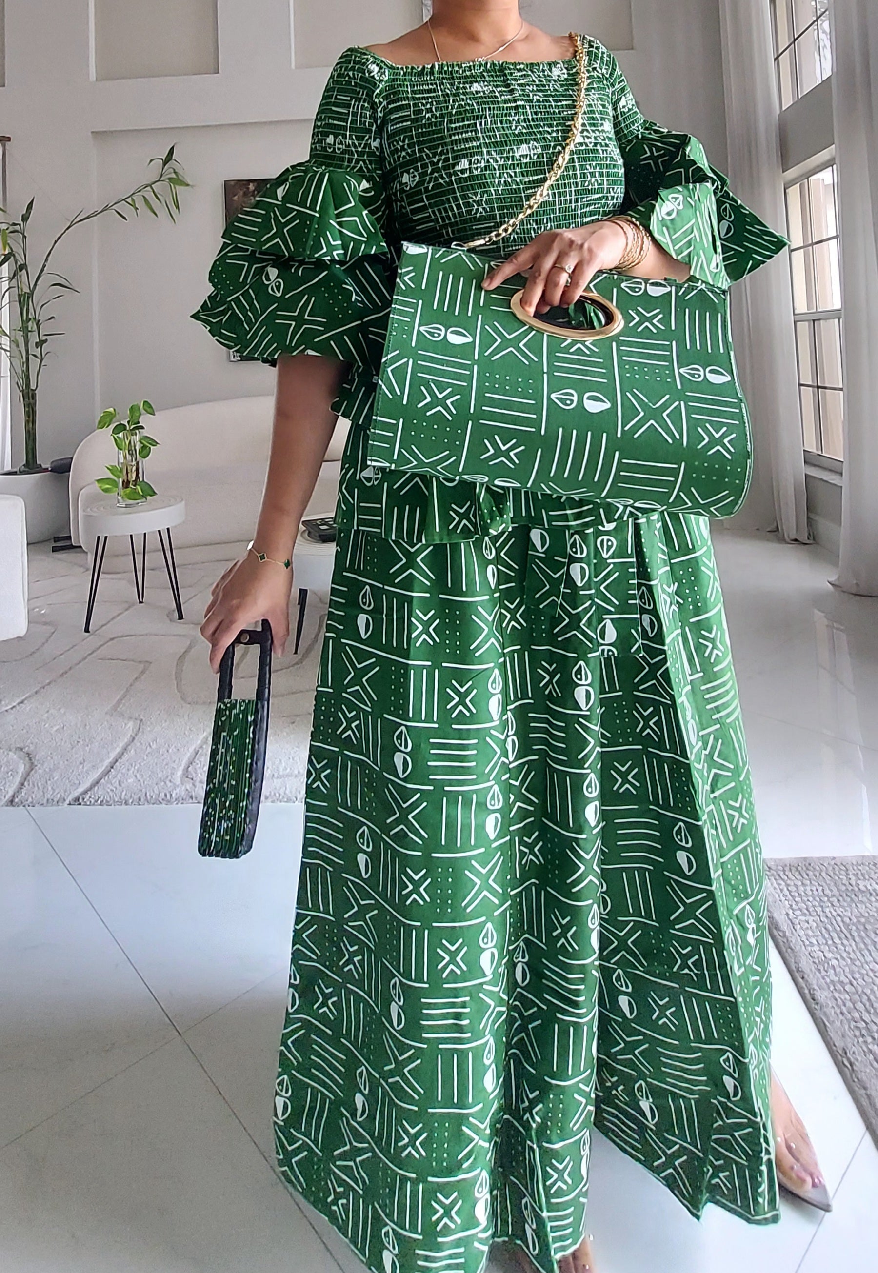 5-Piece African Ankara Pant Set Emerald - 019-PS14