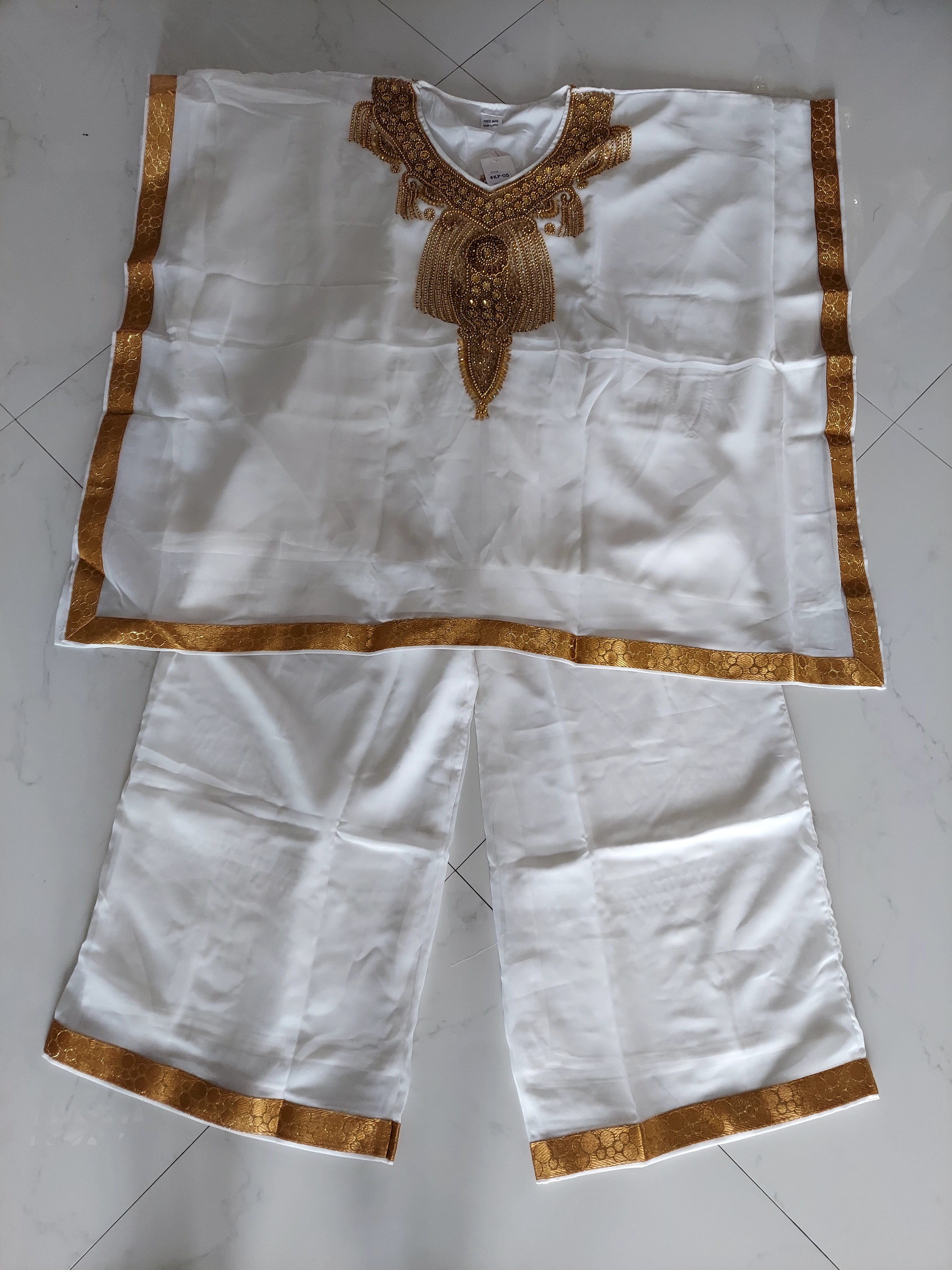 kaftan Palazzo Set White And Gold - kP05