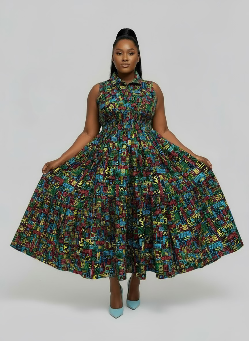 KVC24- Middi Halter Smock Dress