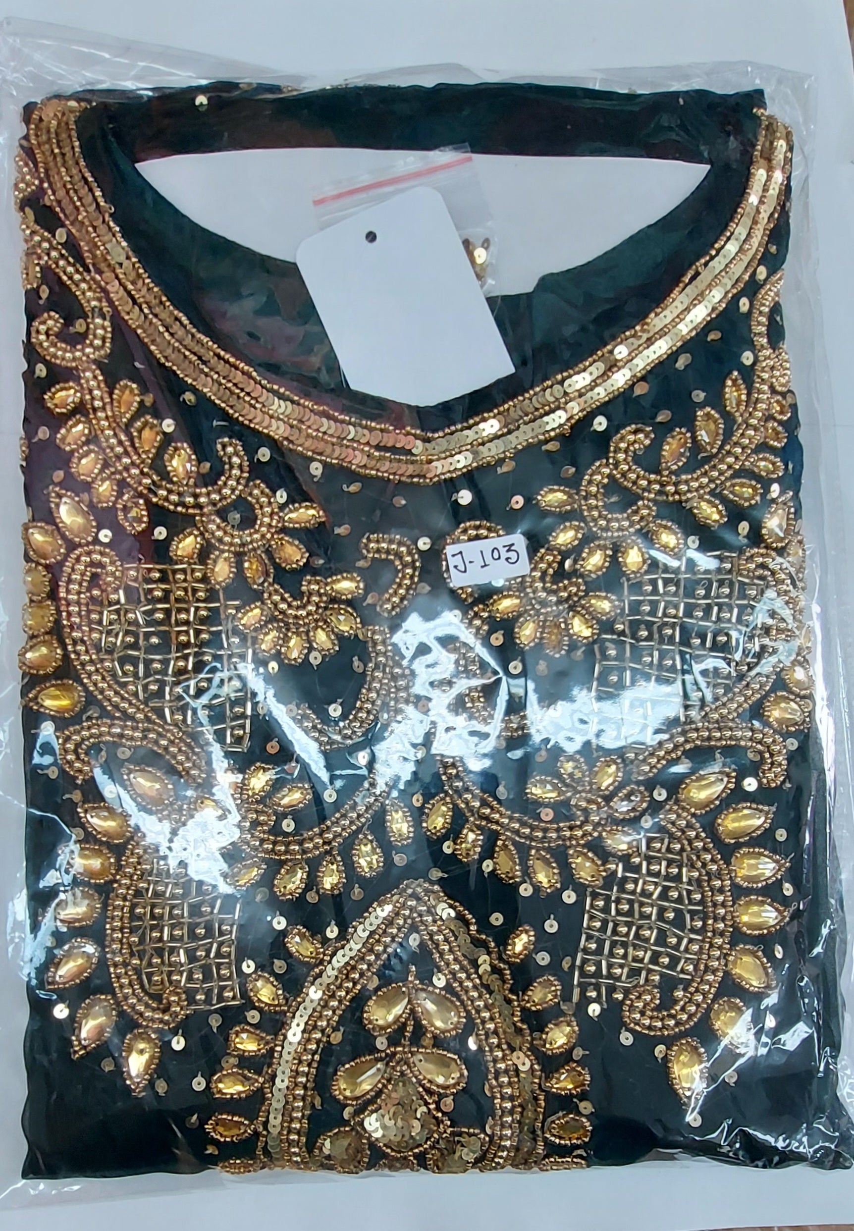 Beaded kaftan Dress With Gold Border Forest Green 103
