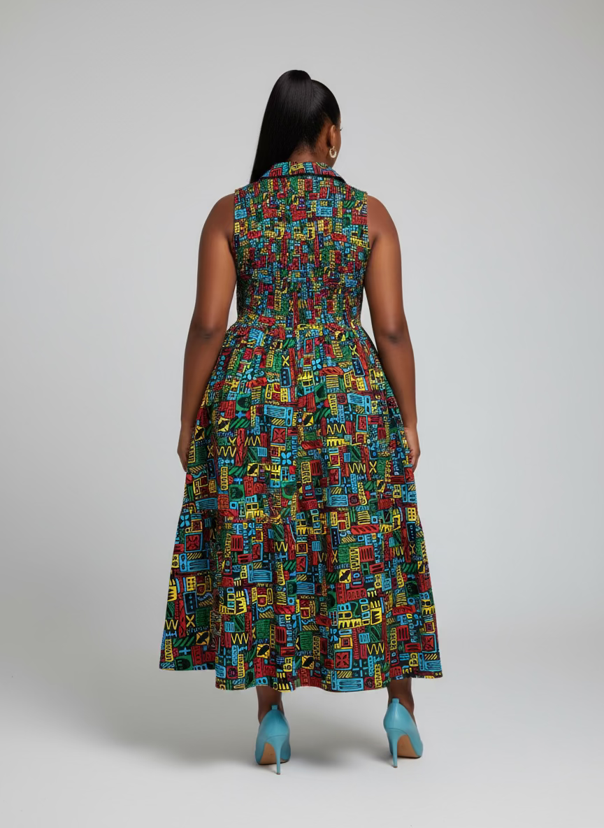 KVC24- Middi Halter Smock Dress