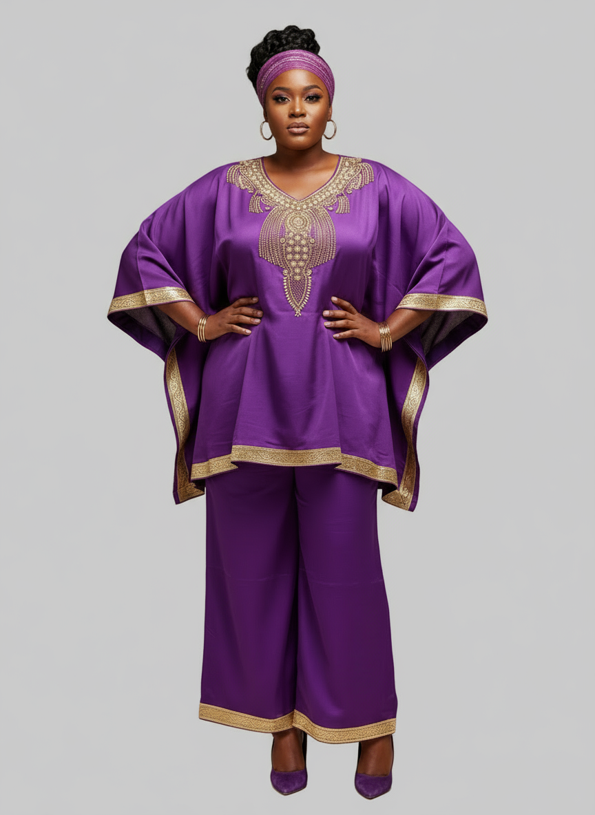 kaftan Palazzo Set Purple And Gold - kP05