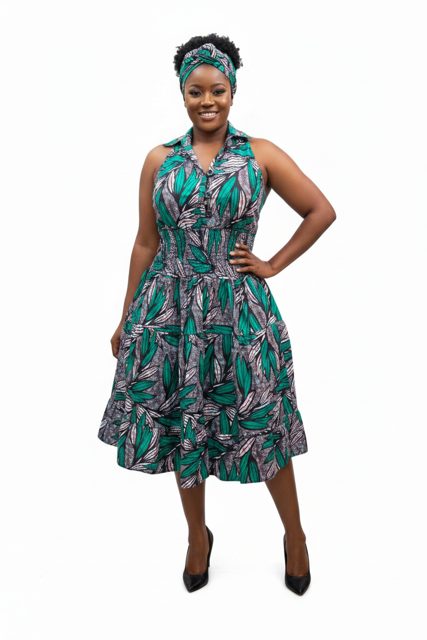 Long Halter Dress With Scarf S3