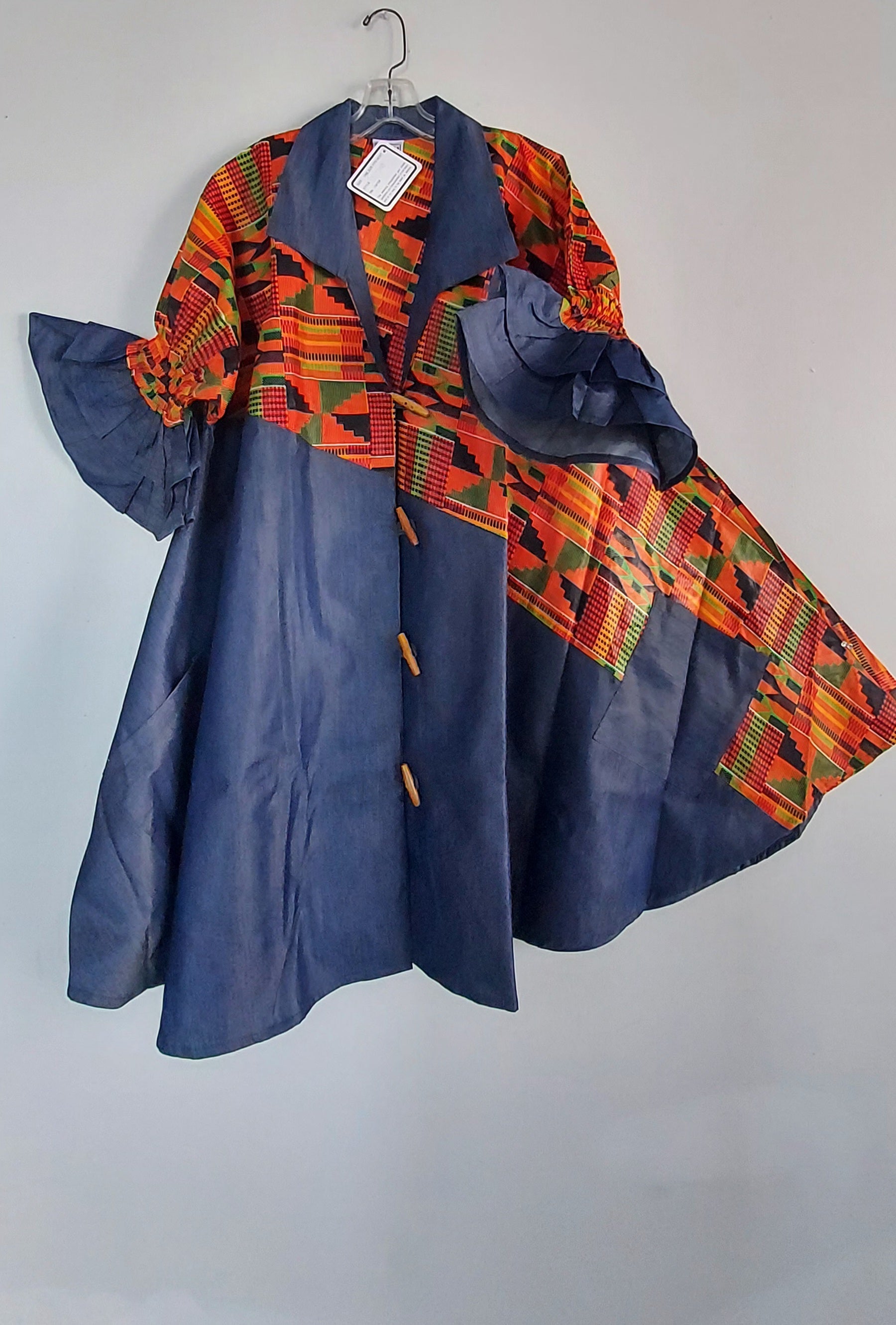 Denim Shirt Dress with Ankara African Print 3139 - M