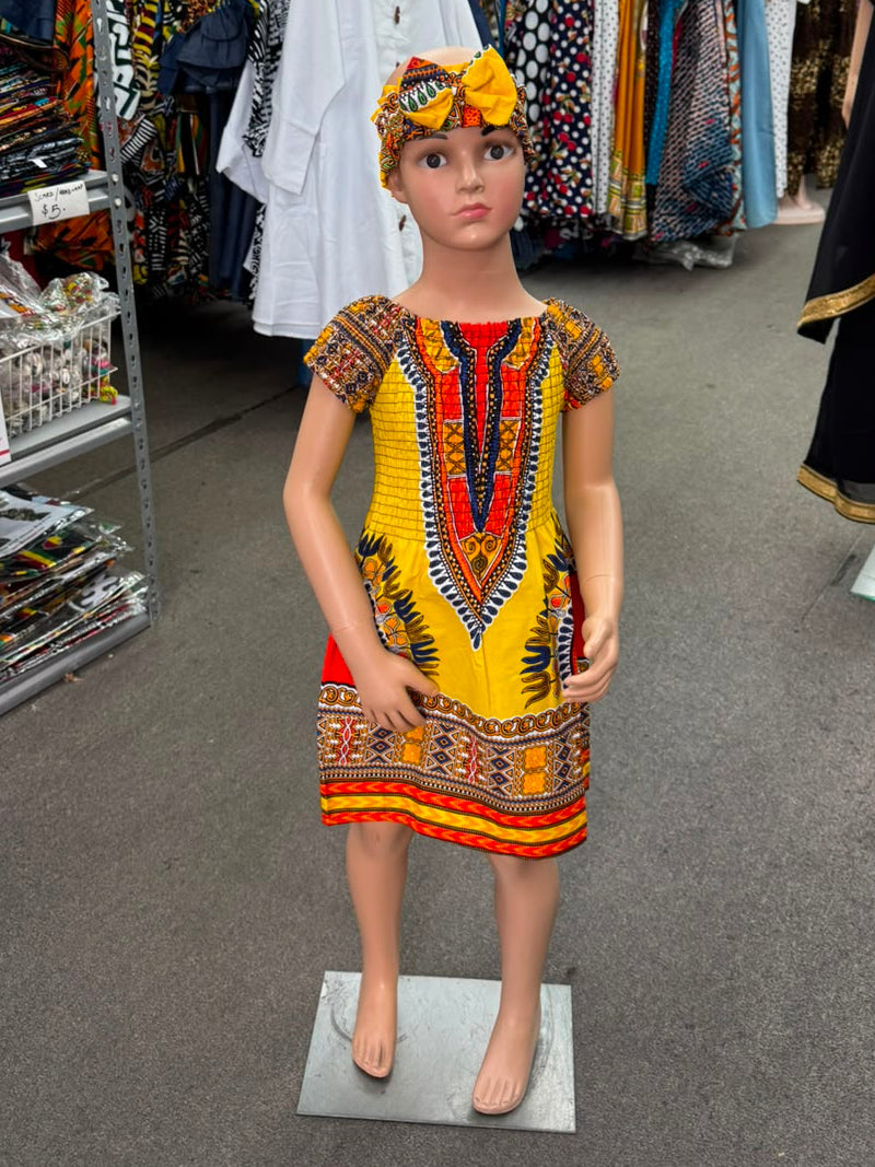 Little Kids / Girls African Dashiki Dresses With Head Band 112