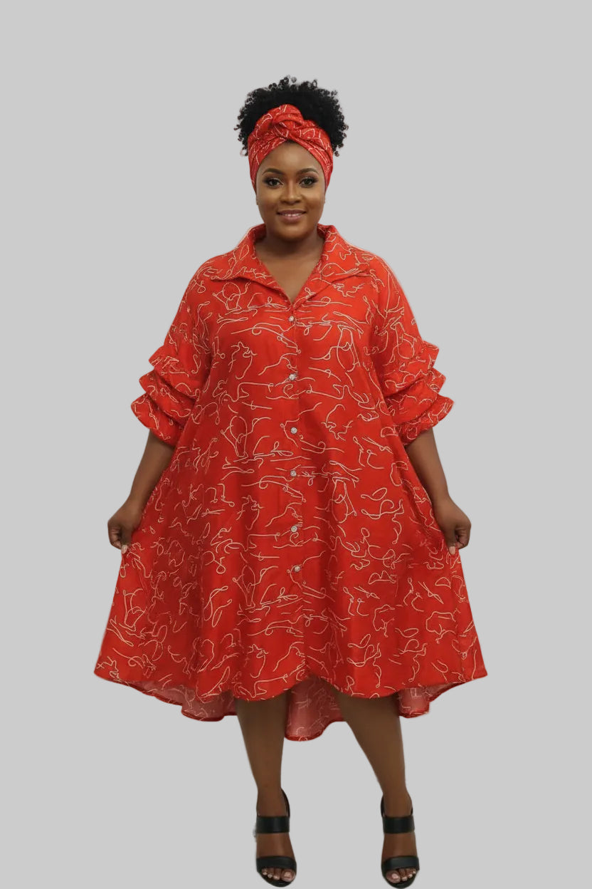 IB25013 - Swing Dress/ Faux Silk Red & White 758