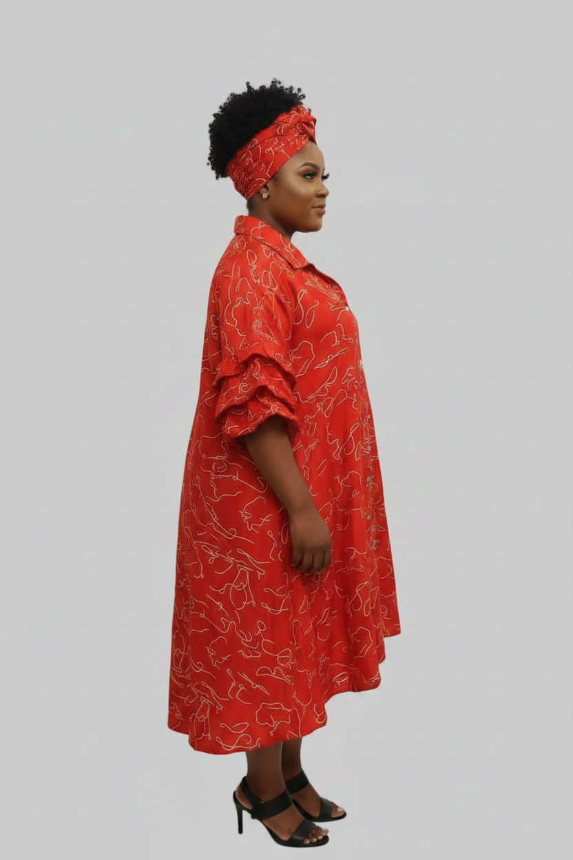 IB25013 - Swing Dress/ Faux Silk Red & White 758
