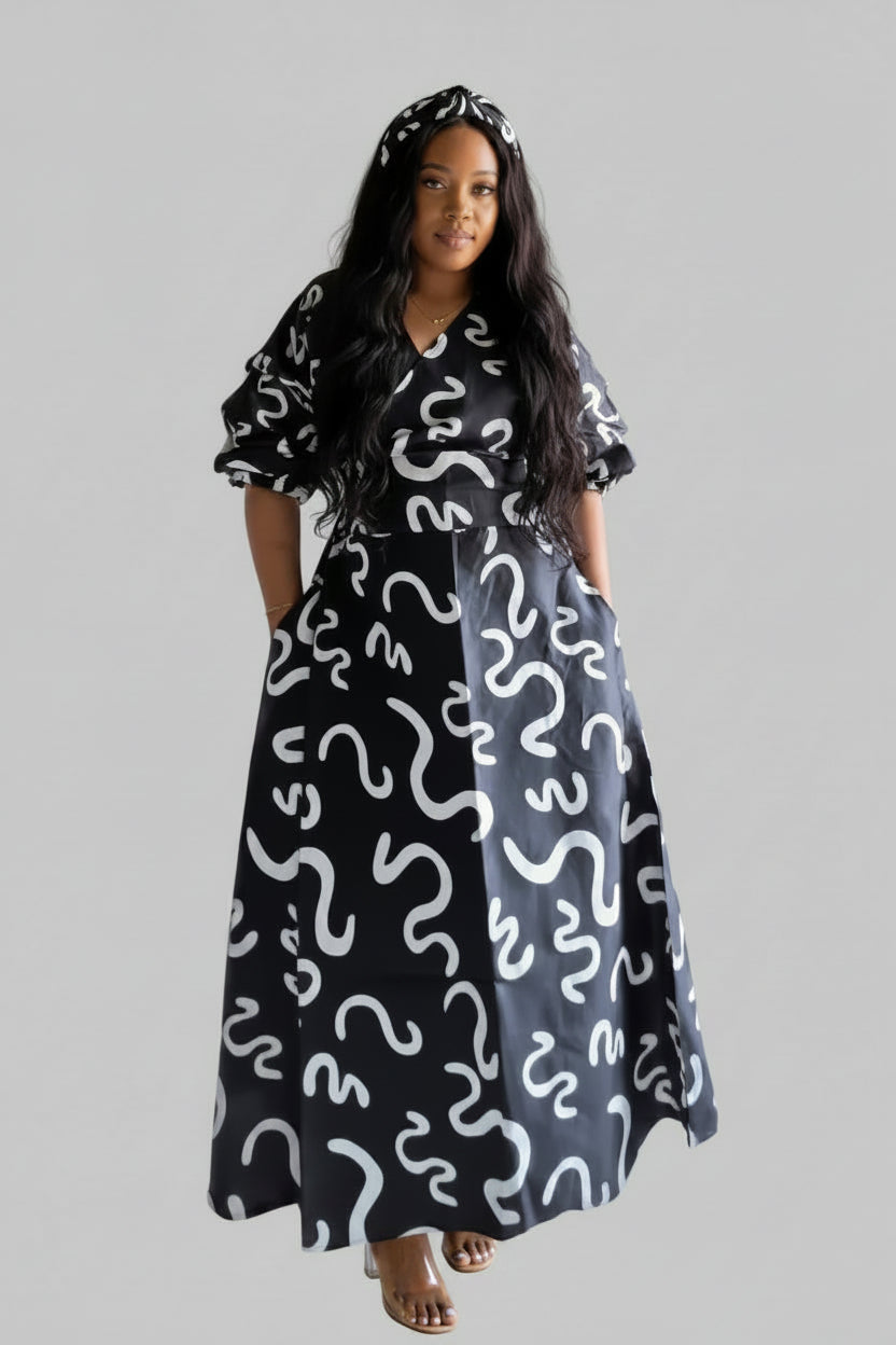 746 Wrap Dress With Puffed Sleeves Print 830 (