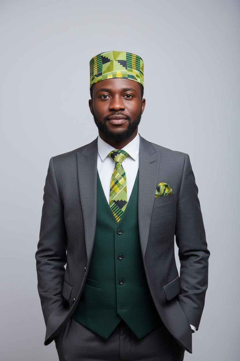 4 Pcs Bow tie Set- Green Kente