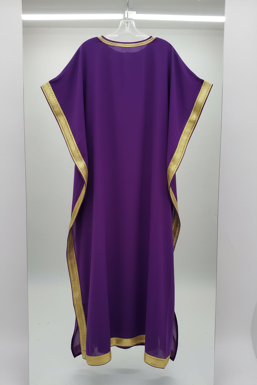 Beaded kaftan Dress With  Border Purple 102