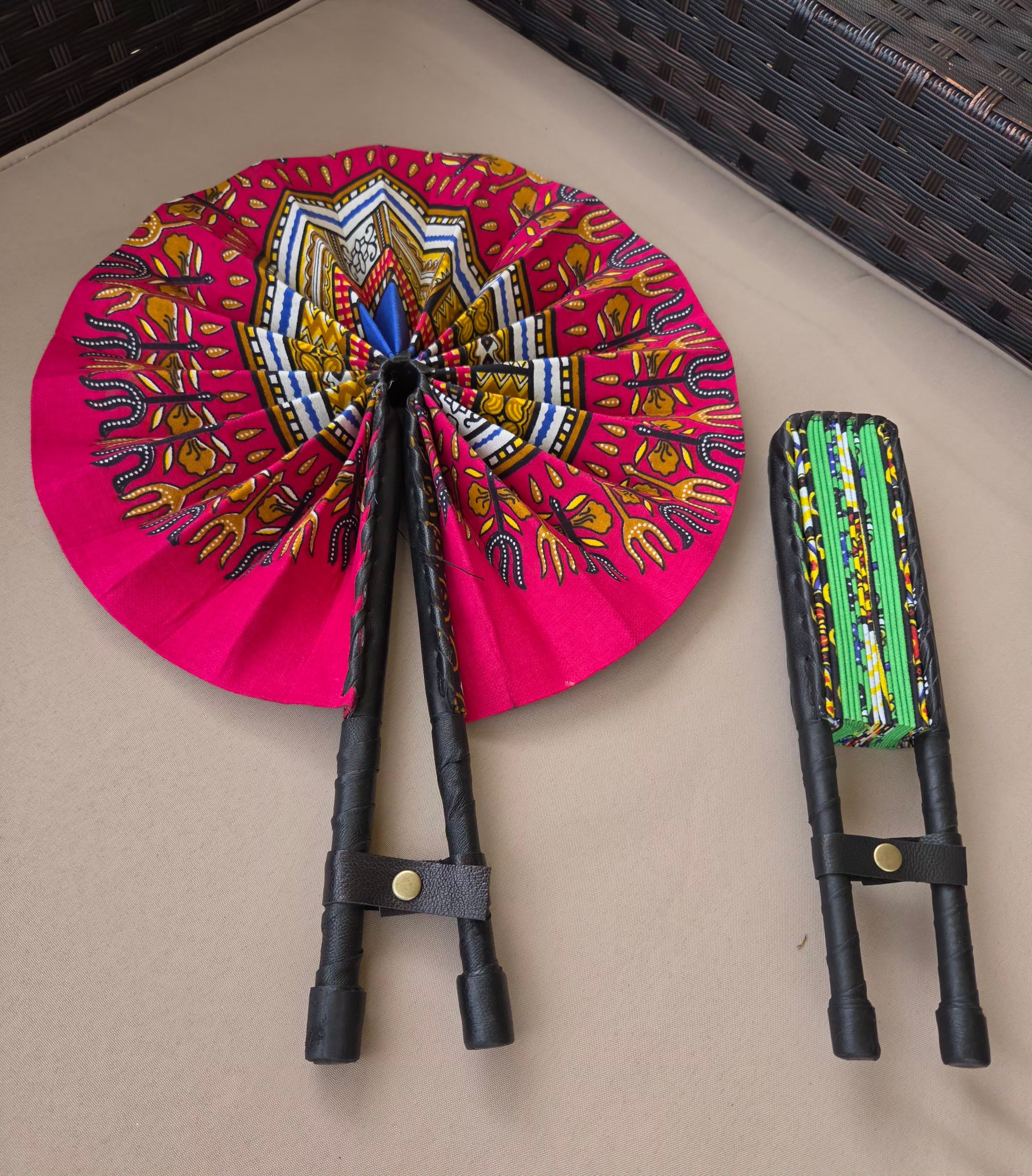 African Dashiki Circle Foldable Handheld Fan /  Black
