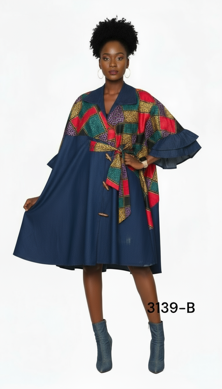 Denim Shirt Dress with Ankara African Print 3139-B