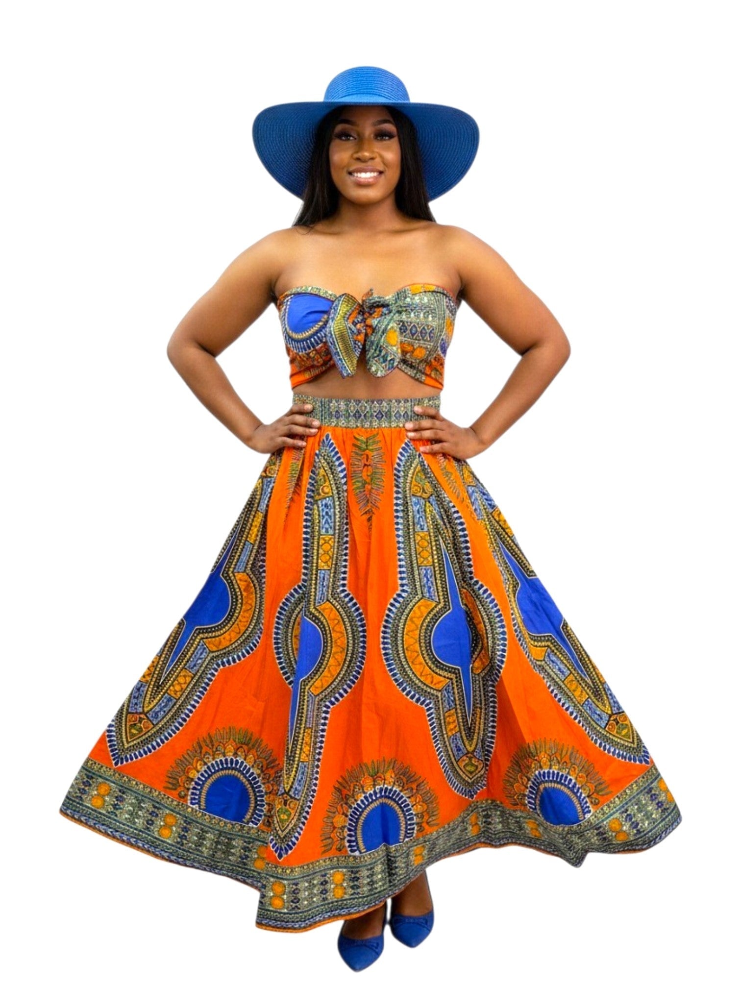 Women Maxi Skirt- Orange/ Royal Blue 7001