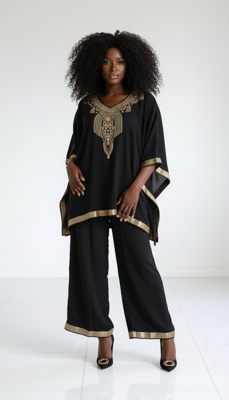 kaftan Palazzo Set Red And Gold - kP05