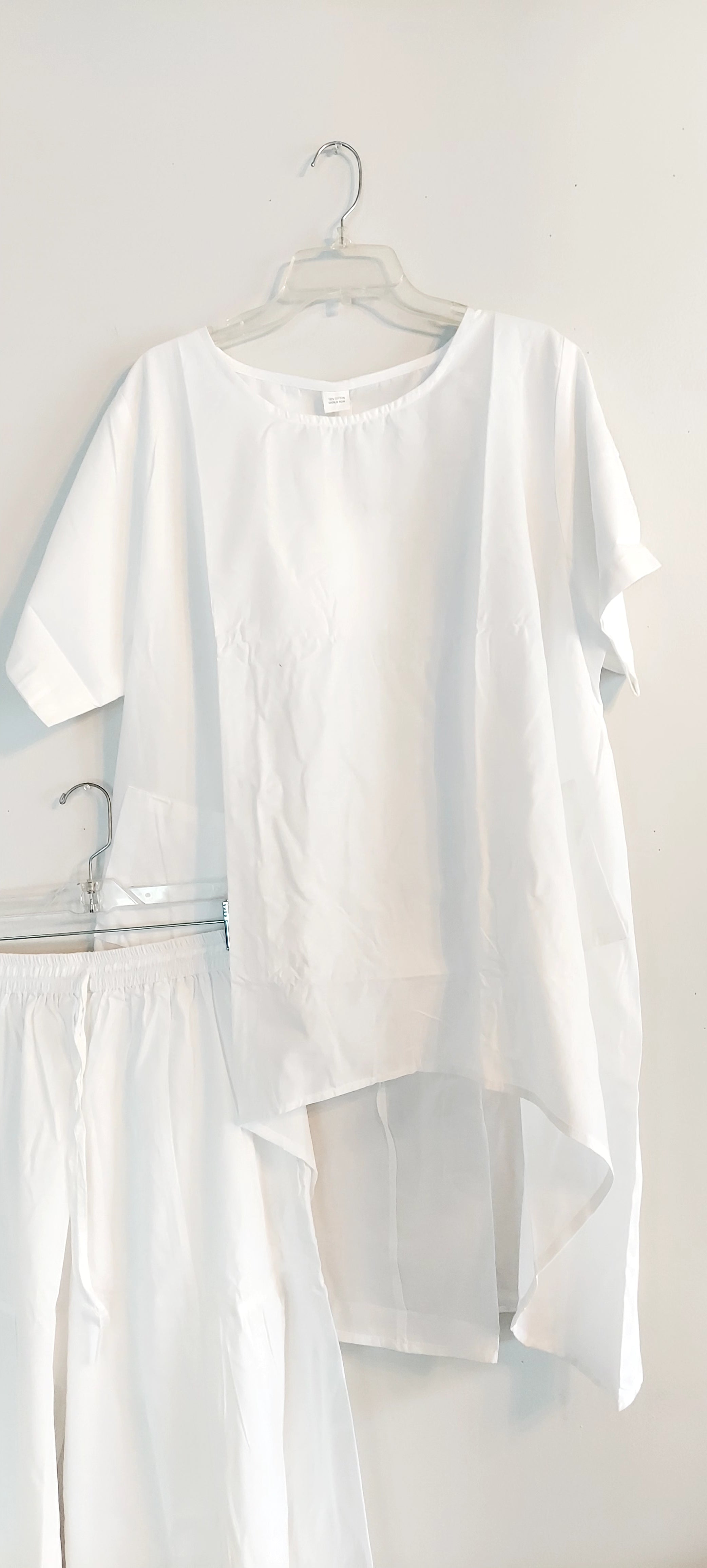 Cotton palazzo Pant & Blouse Set White 9002