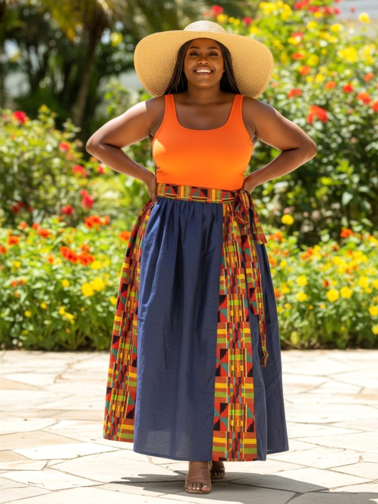 Woman Maxi Skirt Denim/Kente 3006