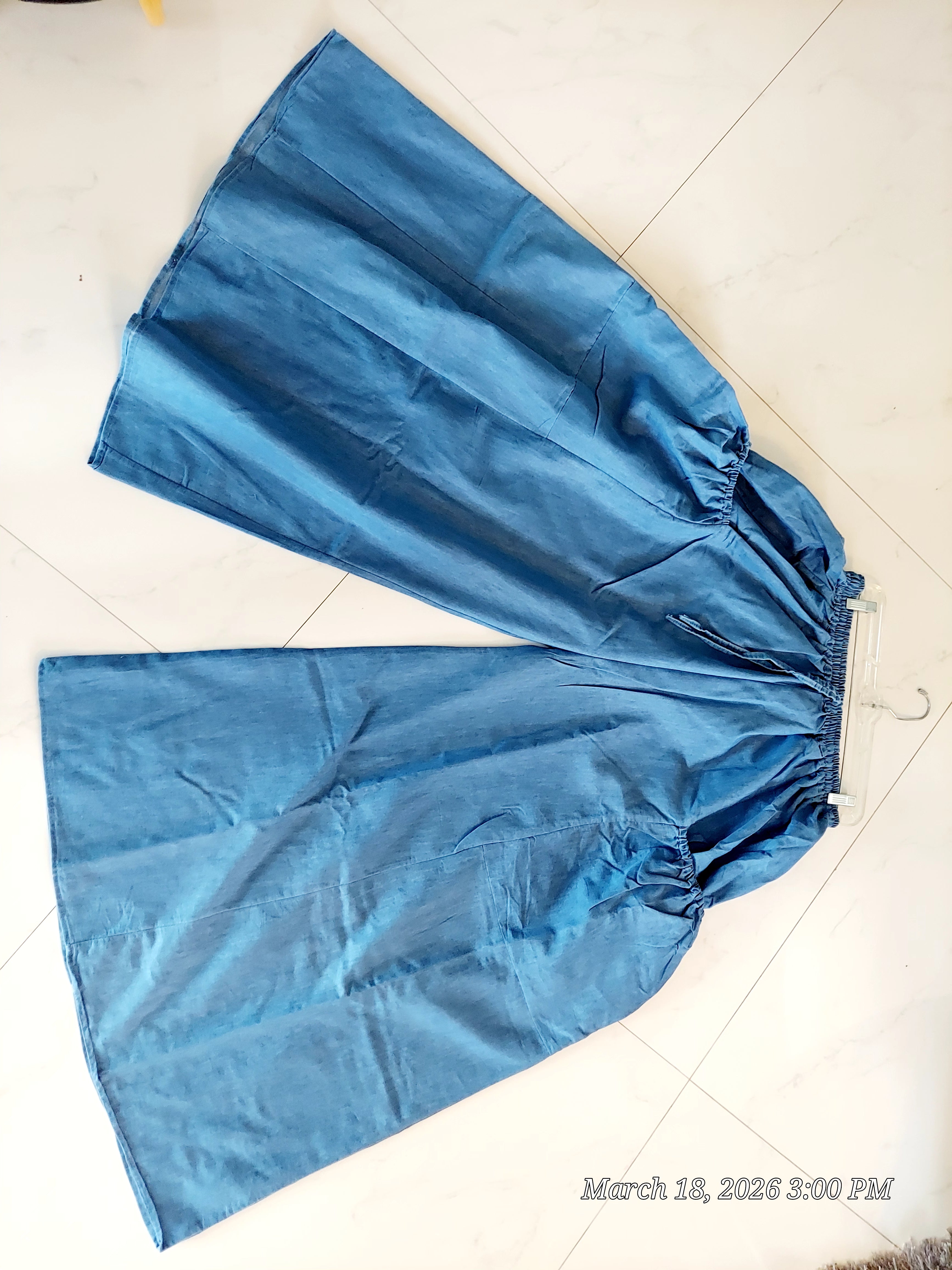 Denim Big Pocket Palazzo Pant - 45 Light Denim