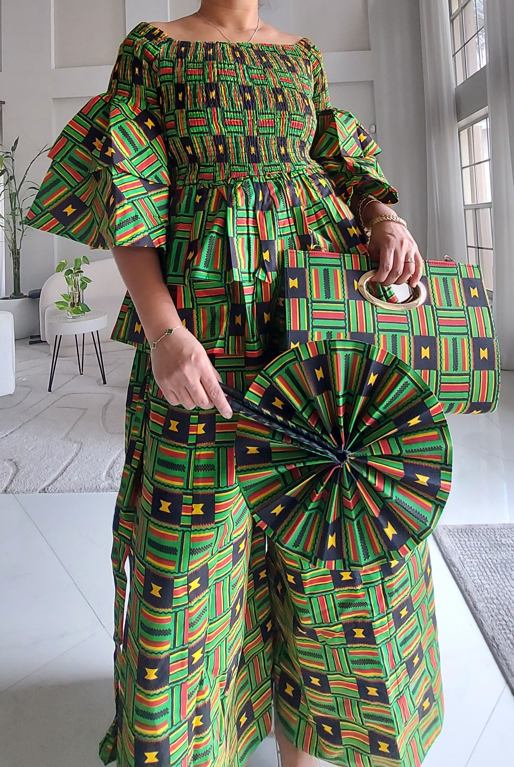 5-Piece African Ankara Pant Set Heratige Kente Mix - 019-PS14F