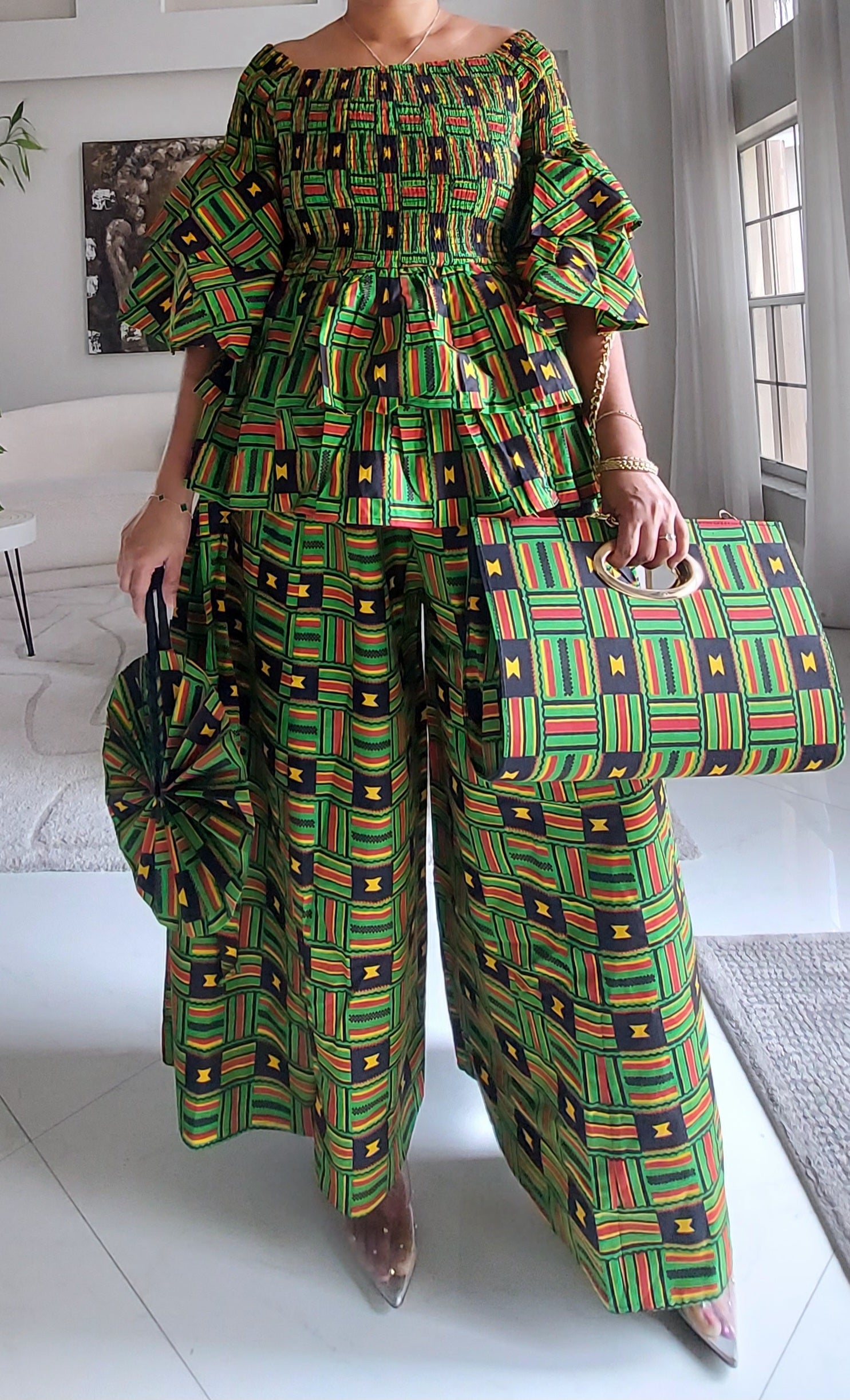 5-Piece African Ankara Pant Set Heratige Kente Mix - 019-PS14F