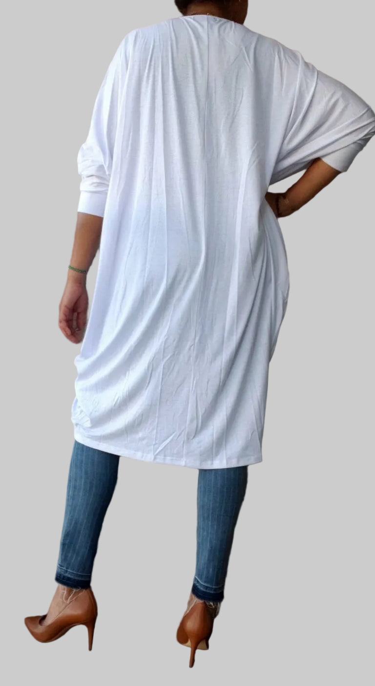 White Jersey Caftan Dress | Pleated V-Neck Resort Bubu AA18809
