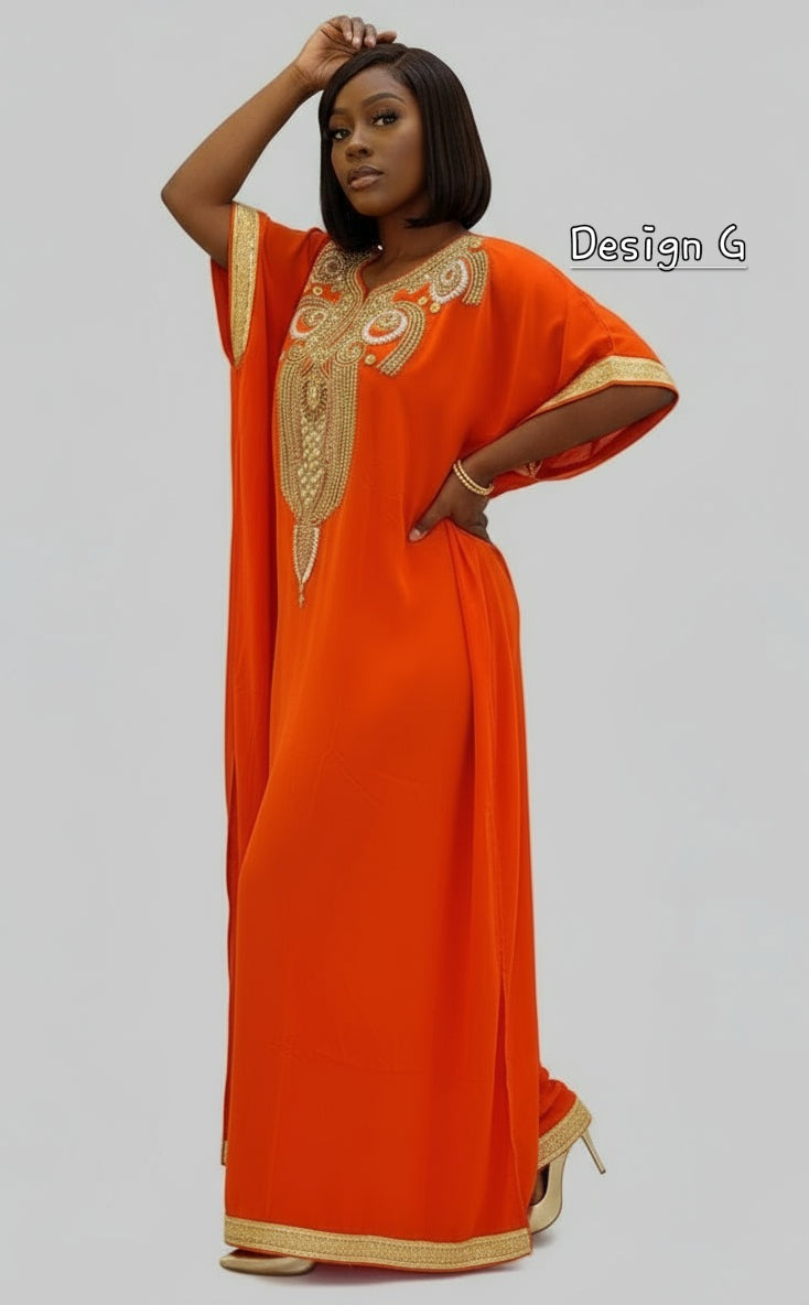 Beaded kaftan Dress With  Border