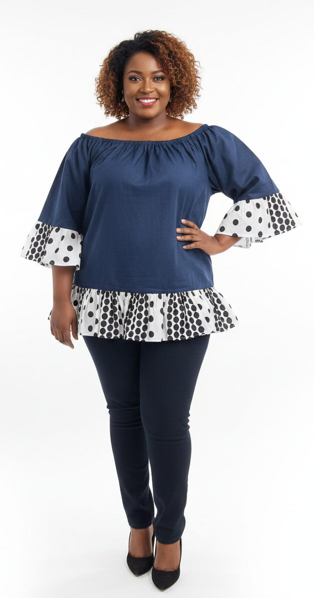 Women Denim Blouse Polkadot 7045