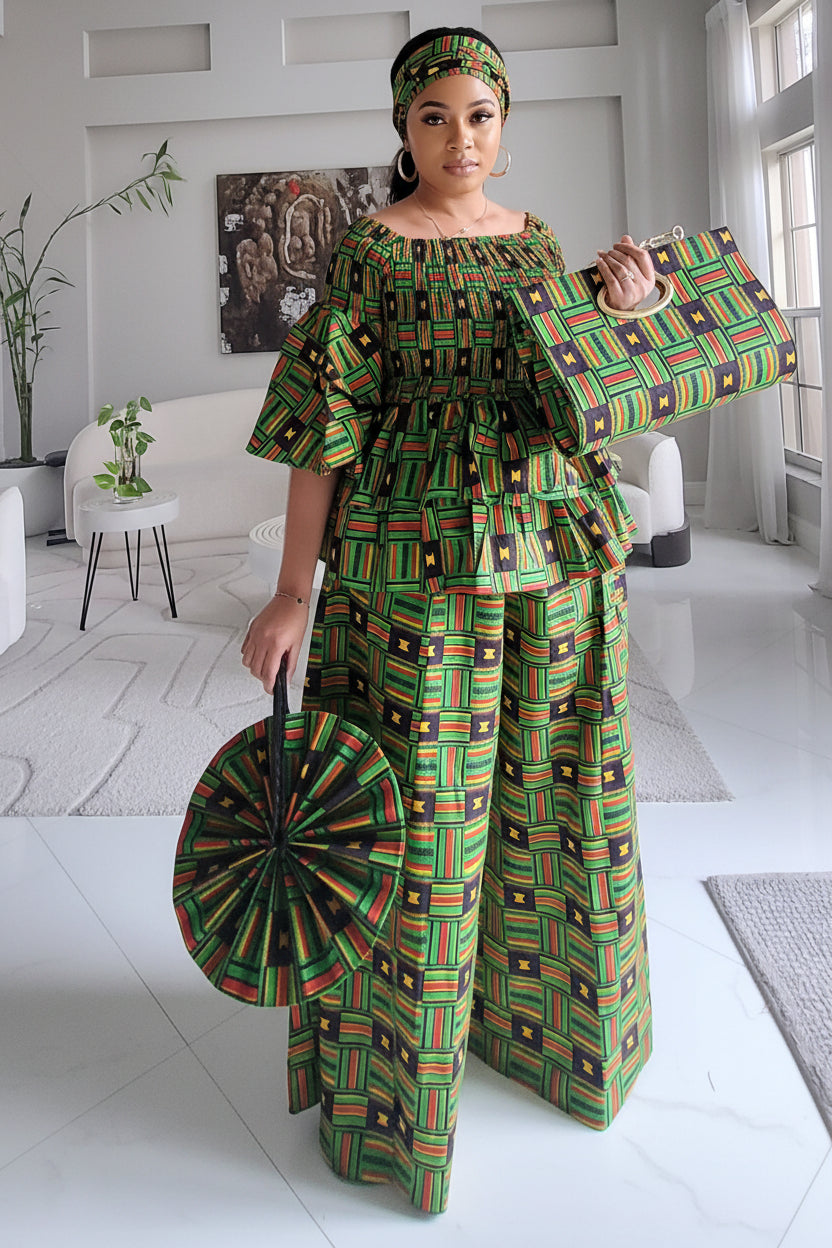 5-Piece African Ankara Pant Set Heratige Kente Mix - 019-PS14F