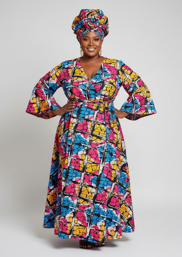 Wrap Dress / Ankara Kente Print - 1360 F