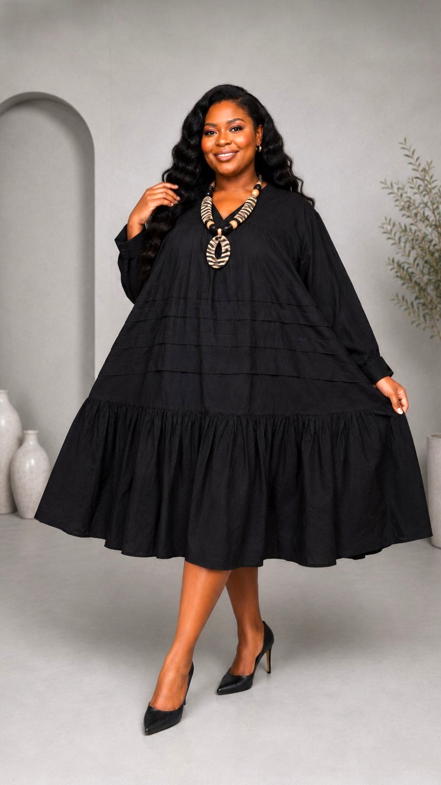 Midi Tiered Dress Black -7580 India Batik Retail Midi Tiered Dress Black -7580 India Batik Retail