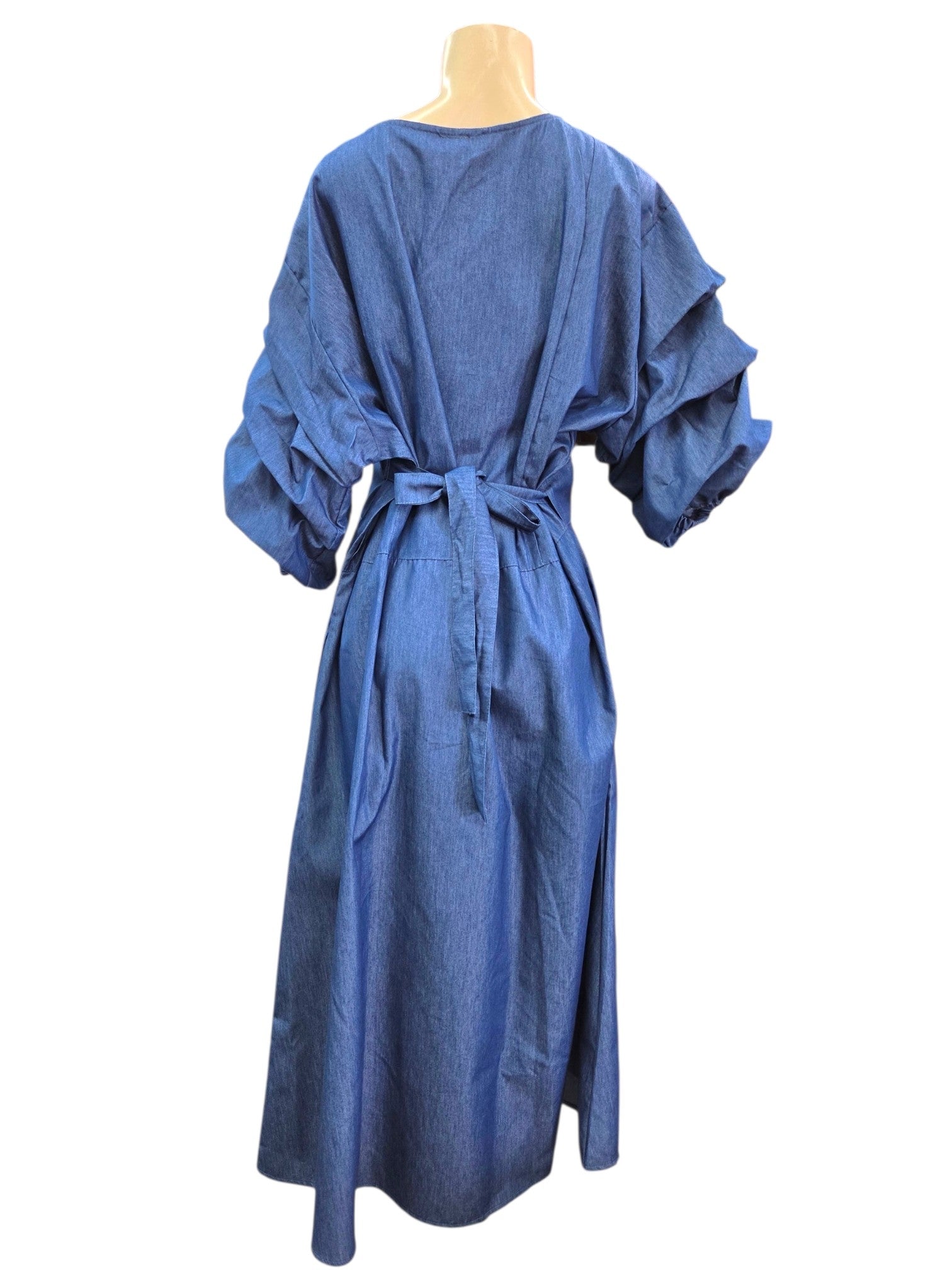 Denim Wrap Dress With Ruffle Sleeve